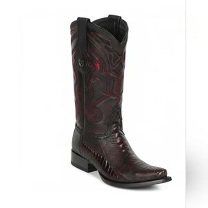 EUC Los Altos Black Cherry Ostrich Leg Western Boots Snip Toe